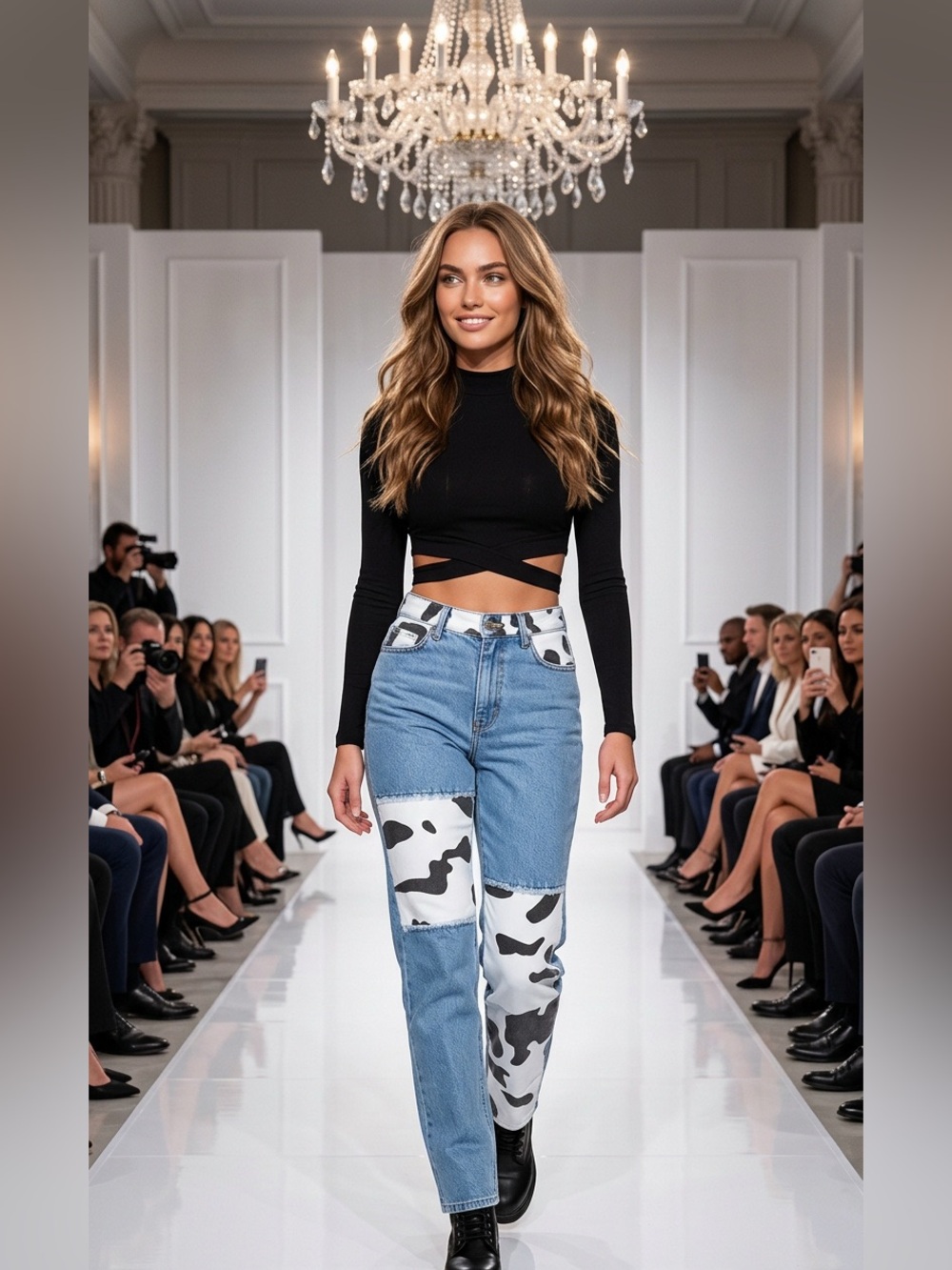Fashion Nova Jeans Blue and Black Patterned Straight Leg Jeans